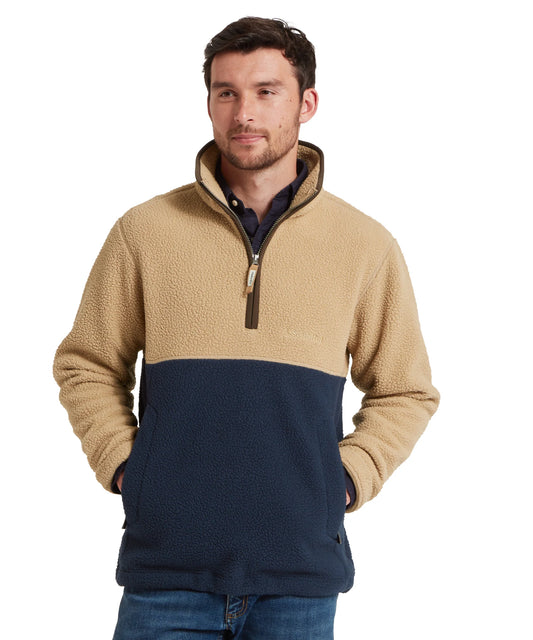 Schoffel Mens Countrywear, the Berkeley Retro Fleece in True Navy/Tan