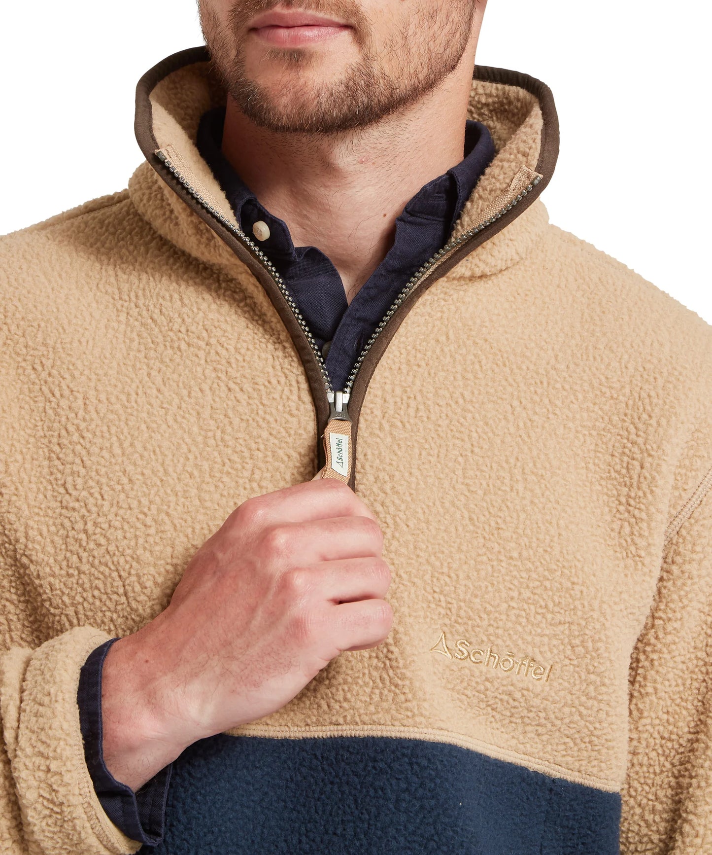 Schoffel Mens Countrywear, the Berkeley Retro Fleece in True Navy/Tan