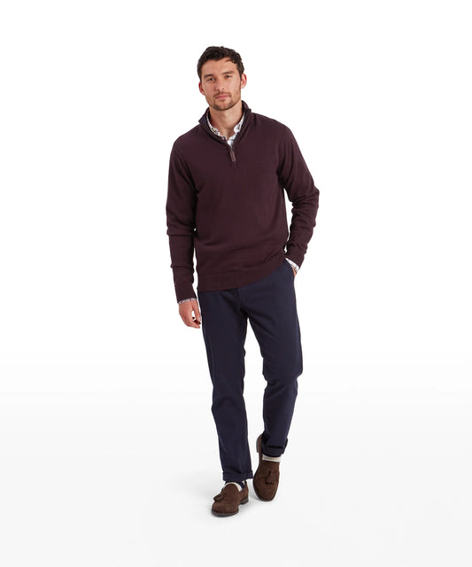 Schoffel Mens Countrywear, the Calton Cotton Cashmere 1/4 Zip Jumper in Wine