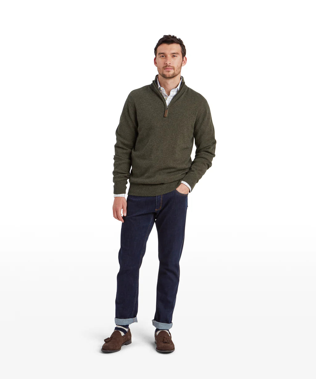 Schoffel, Calton Cotton Cashmere 1/4 Zip Jumper - (Loden Green)