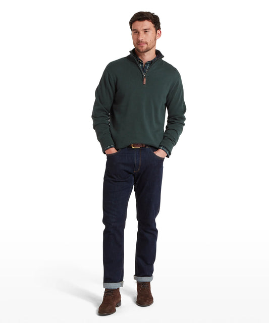 Schoffel Mens Countrywear, the Calton Cotton Cashmere 1/4 Zip Jumper in Botanical Green
