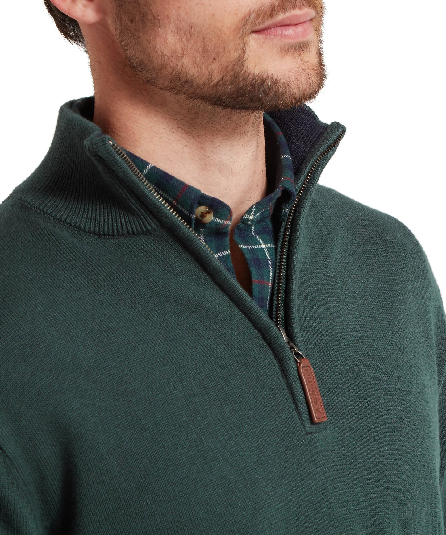 Schoffel Mens Countrywear, the Calton Cotton Cashmere 1/4 Zip Jumper in Botanical Green