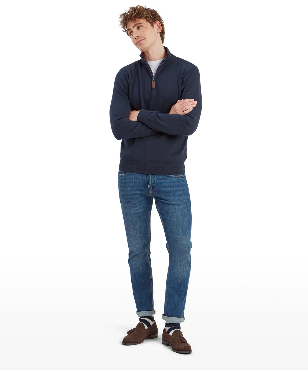 Schoffel, Calton Cotton Cashmere 1/4 Zip Jumper - (Petrol Blue)