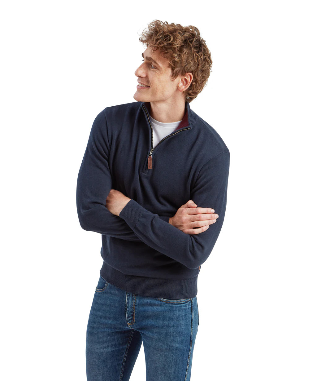 Schoffel, Calton Cotton Cashmere 1/4 Zip Jumper - (Petrol Blue)