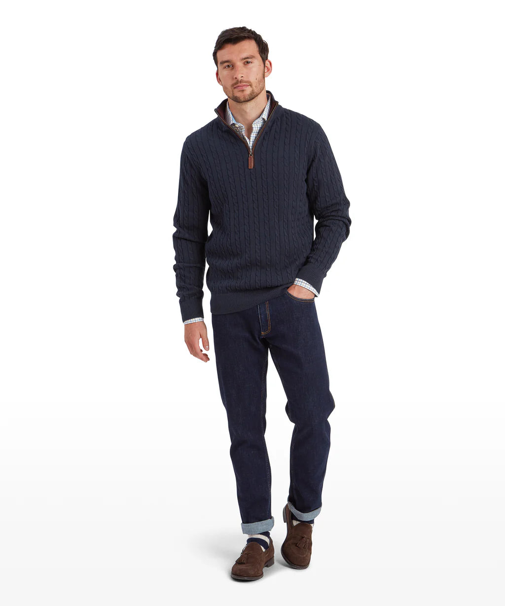 Schoffel, Calton Cotton Cashmere Cable 1/4 Zip Jumper - (Petrol Blue)