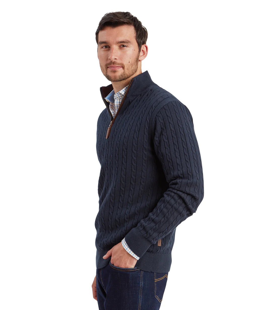 Schoffel, Calton Cotton Cashmere Cable 1/4 Zip Jumper - (Petrol Blue)