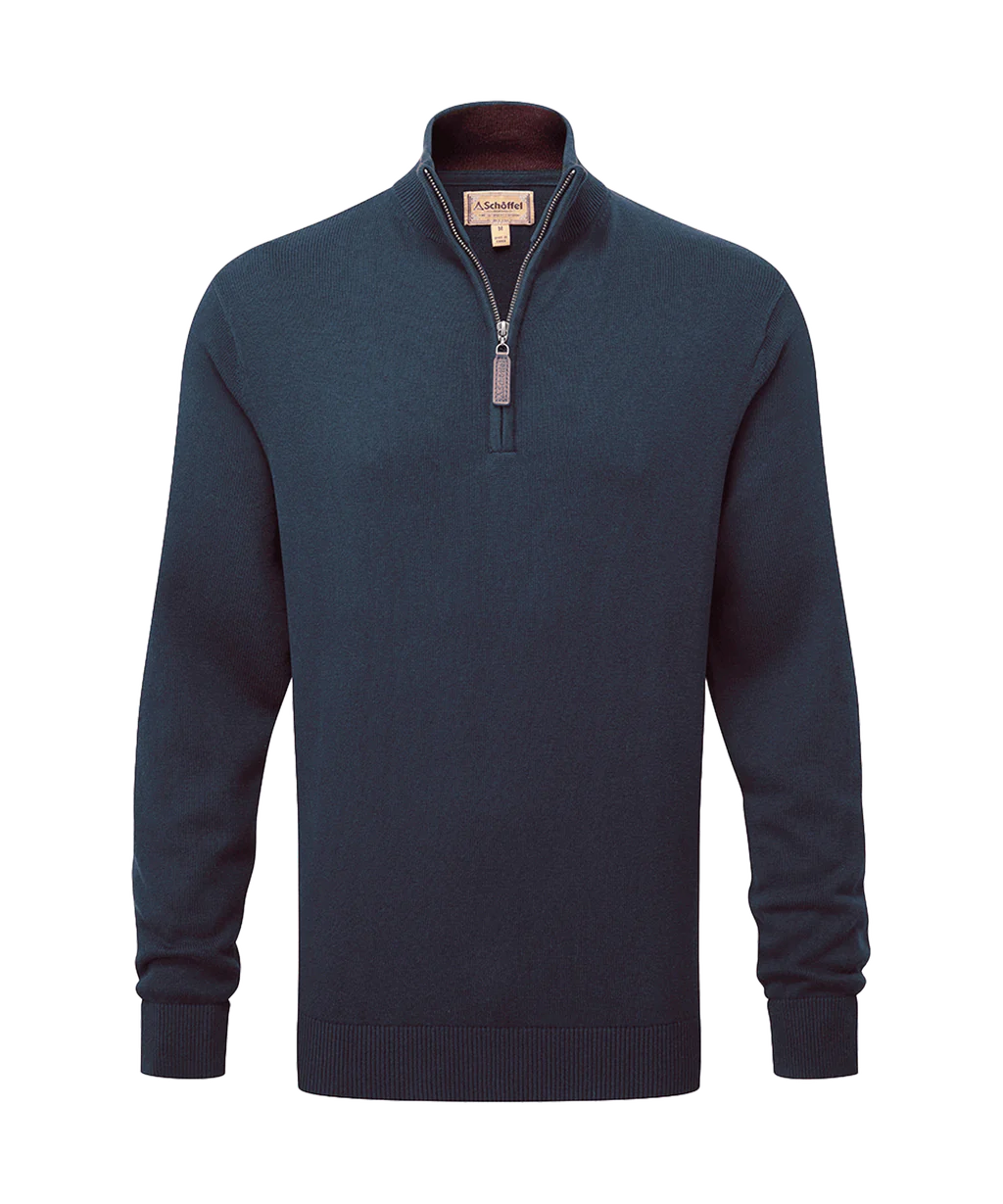 Schoffel, Calton Cotton Cashmere 1/4 Zip Jumper - (Petrol Blue)