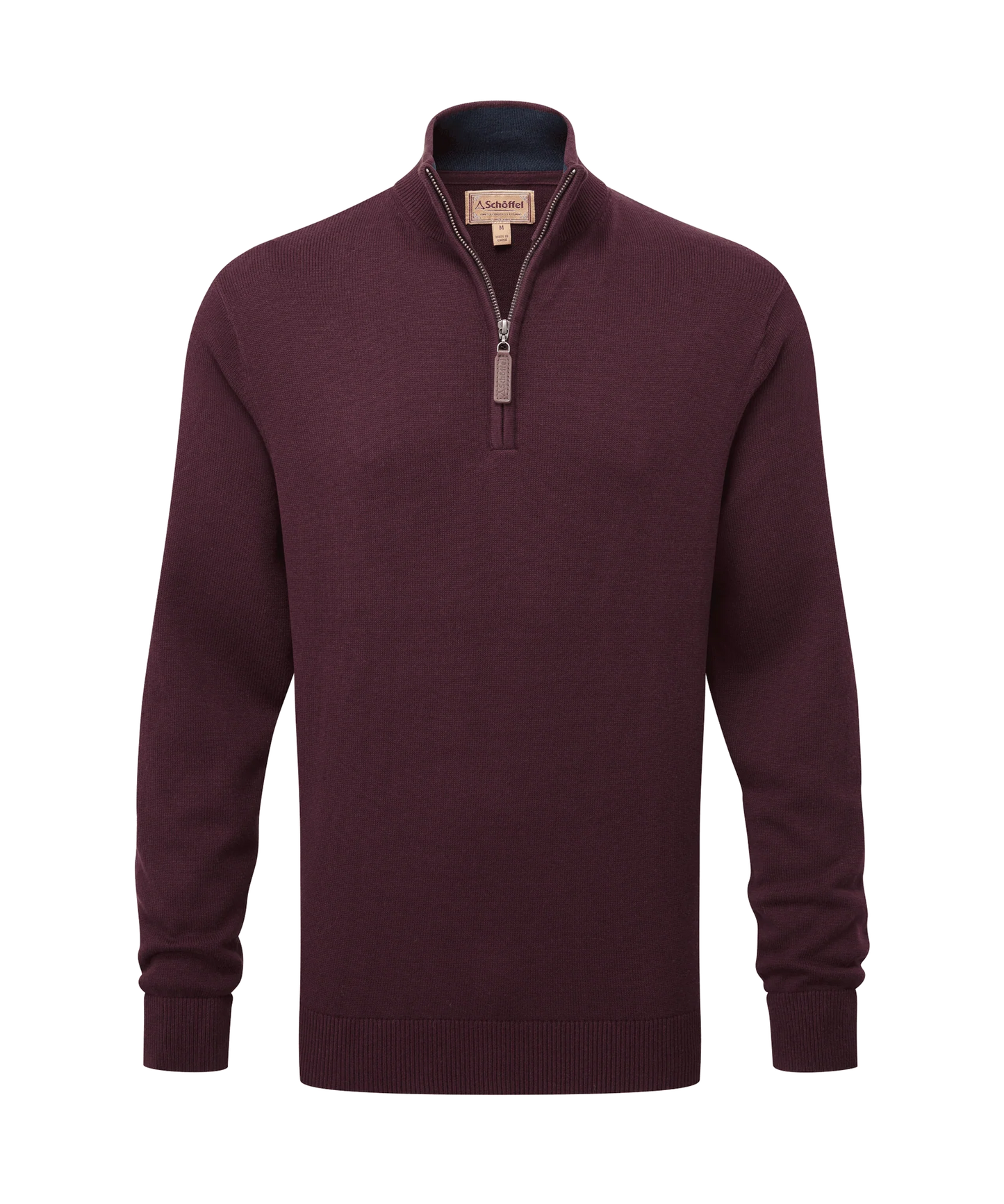 Schoffel Mens Countrywear, the Calton Cotton Cashmere 1/4 Zip Jumper in Wine