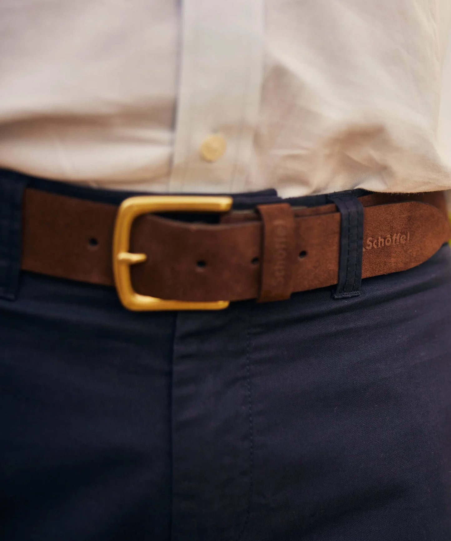 Schoffel Mens Countrywear, the Castleton Leather Belt in Chocolate Suede