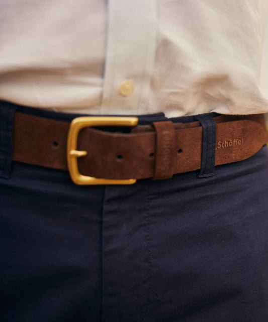 Schoffel Mens Countrywear, the Castleton Leather Belt in Chocolate Suede
