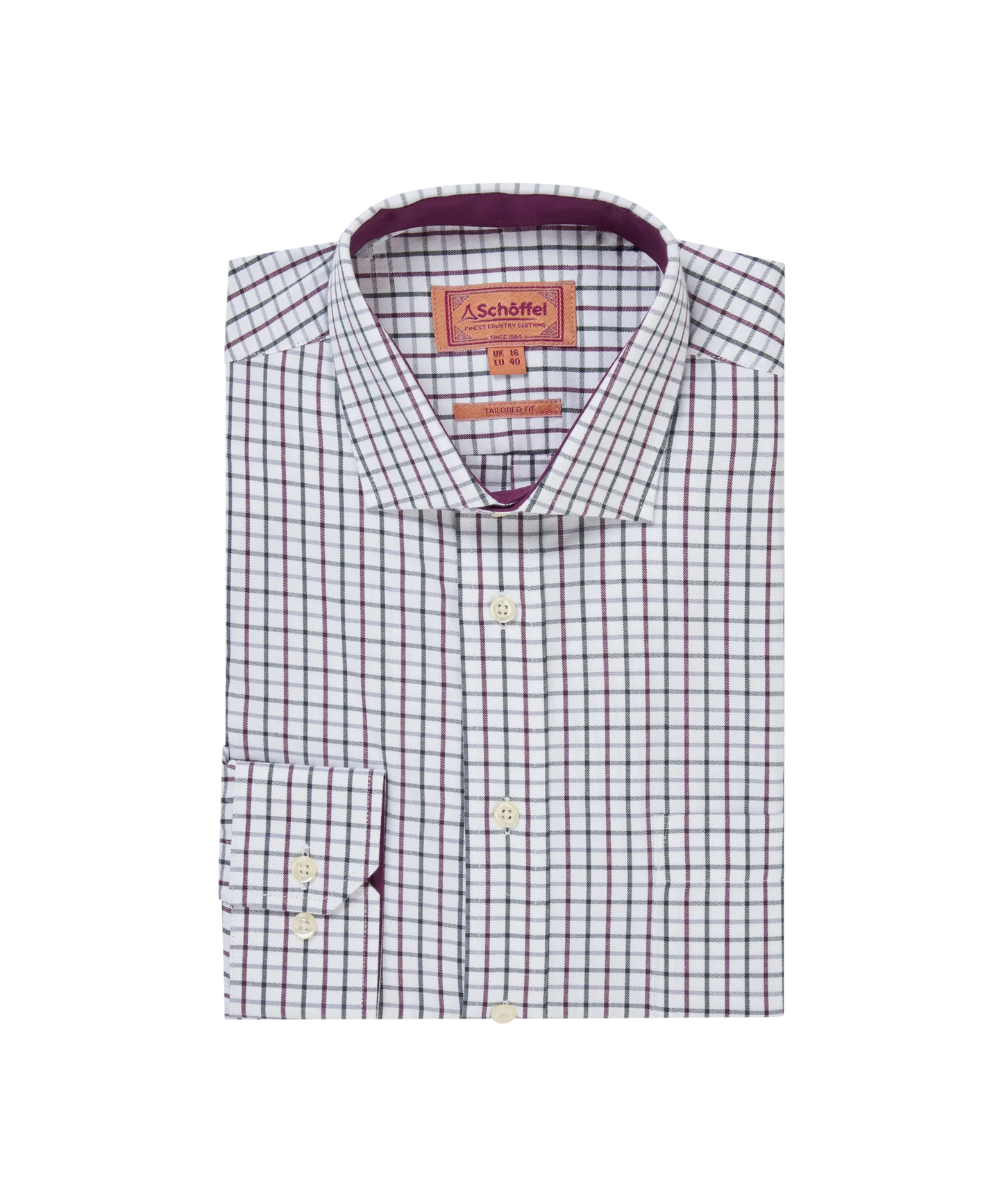 Schoffel Mens Countrywear, the Milton Tailored Shirt in Plum/Botanical Green