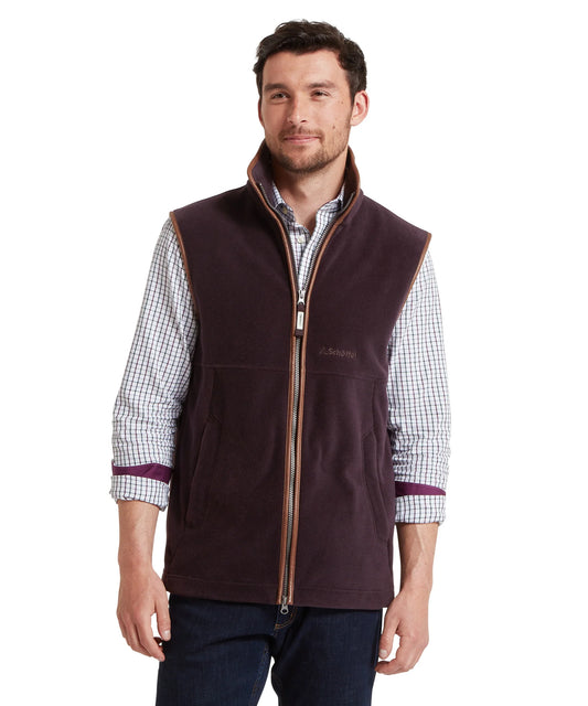 Schoffel Mens Countrywear, the Oakham Fleece Gilet in Port