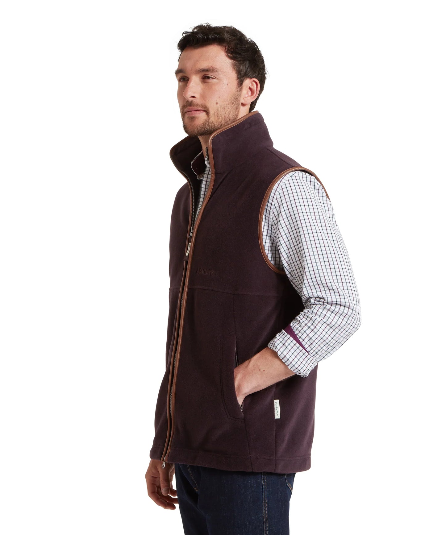 Schoffel Mens Countrywear, the Oakham Fleece Gilet in Port
