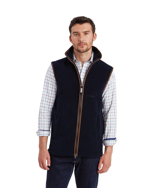 Schoffel Mens Countrywear, the Oakham Fleece Gilet in Navy