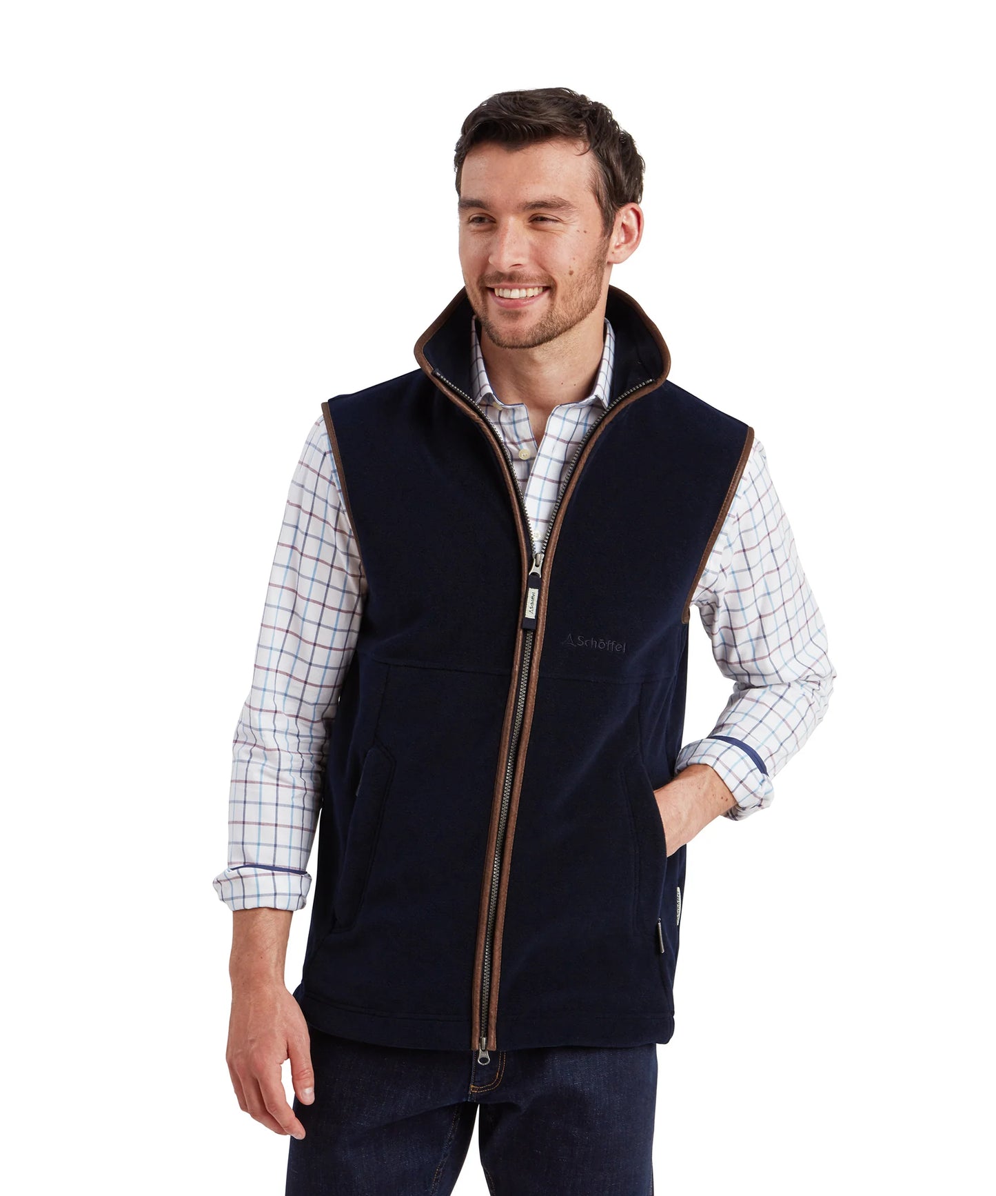 Schoffel Mens Countrywear, the Oakham Fleece Gilet in Navy