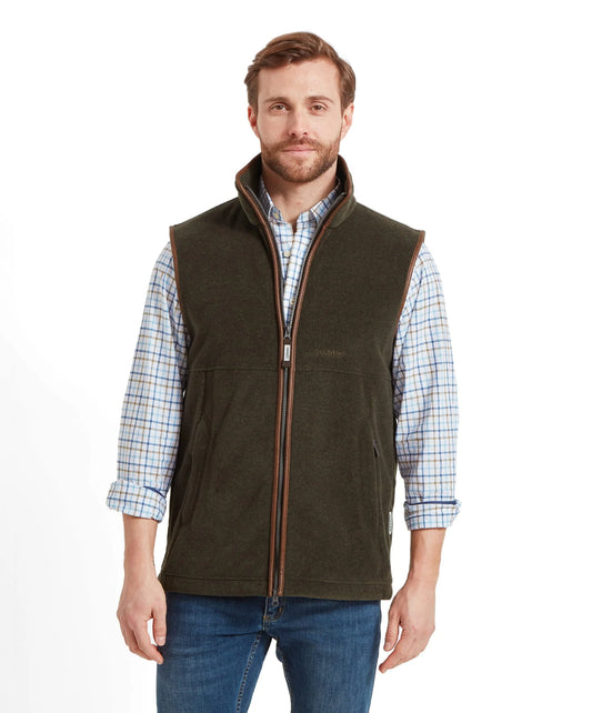 Schoffel Mens Countrywear, the Oakham Fleece Gilet in Dark Olive