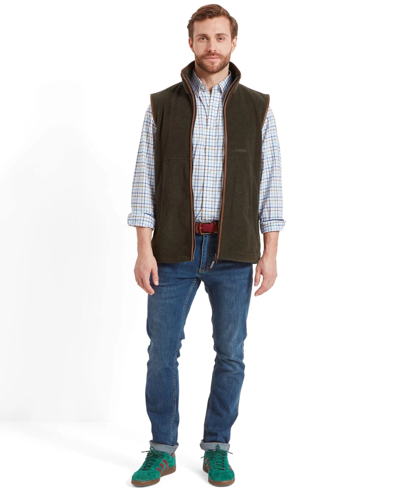 Schoffel Mens Countrywear, the Oakham Fleece Gilet in Dark Olive