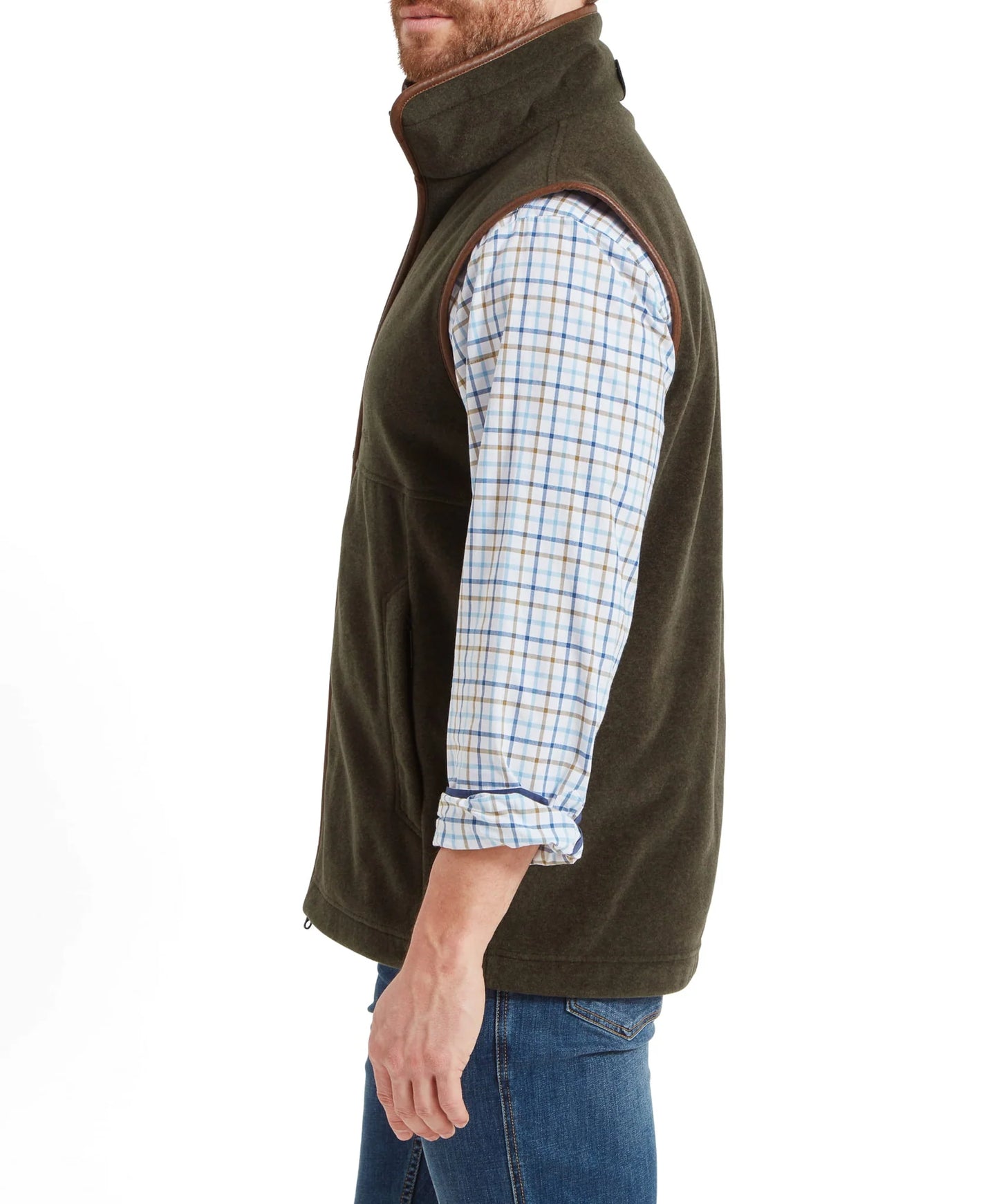 Schoffel Mens Countrywear, the Oakham Fleece Gilet in Dark Olive