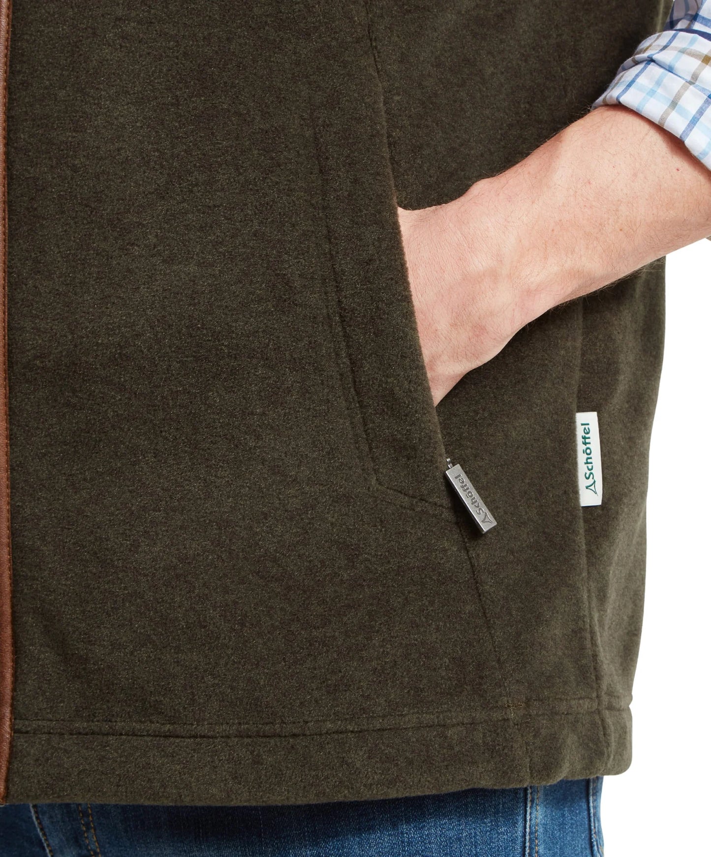 Schoffel Mens Countrywear, the Oakham Fleece Gilet in Dark Olive