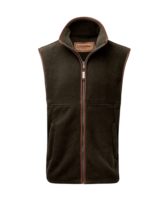 Schoffel Mens Countrywear, the Oakham Fleece Gilet in Dark Olive