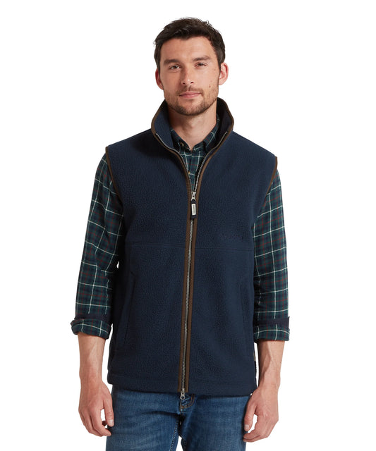 Schoffel Mens Countrywear, the Oakham Retro Fleece Gilet in True Navy