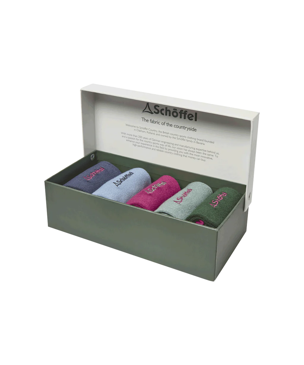 Schoffel, Ladies Bamboo Sock (Box Of 5) - (Logo Pink Mix)