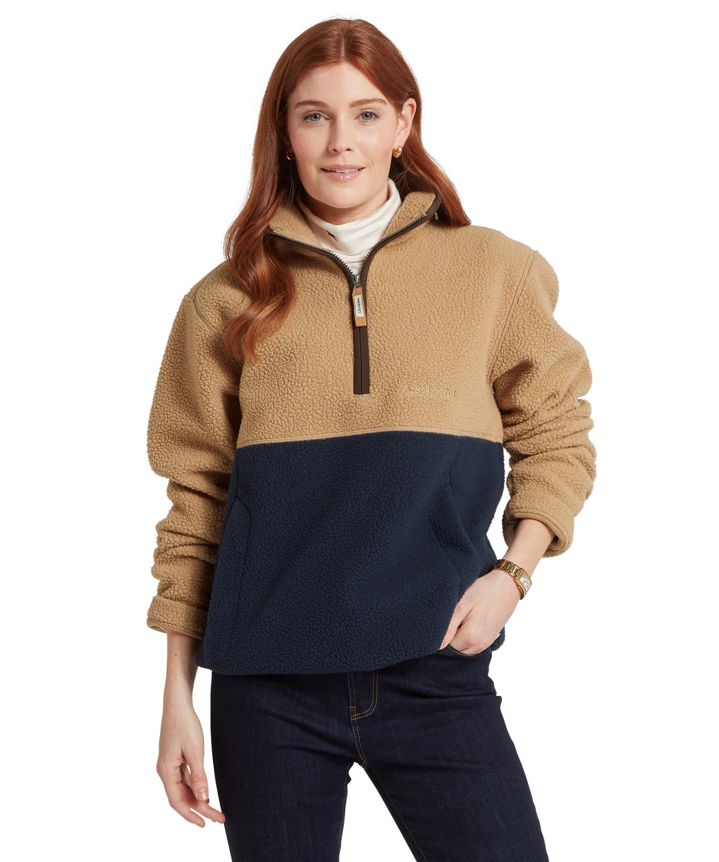 Schoffel Mens Countrywear, the Berkeley Retro Fleece in True Navy/Tan