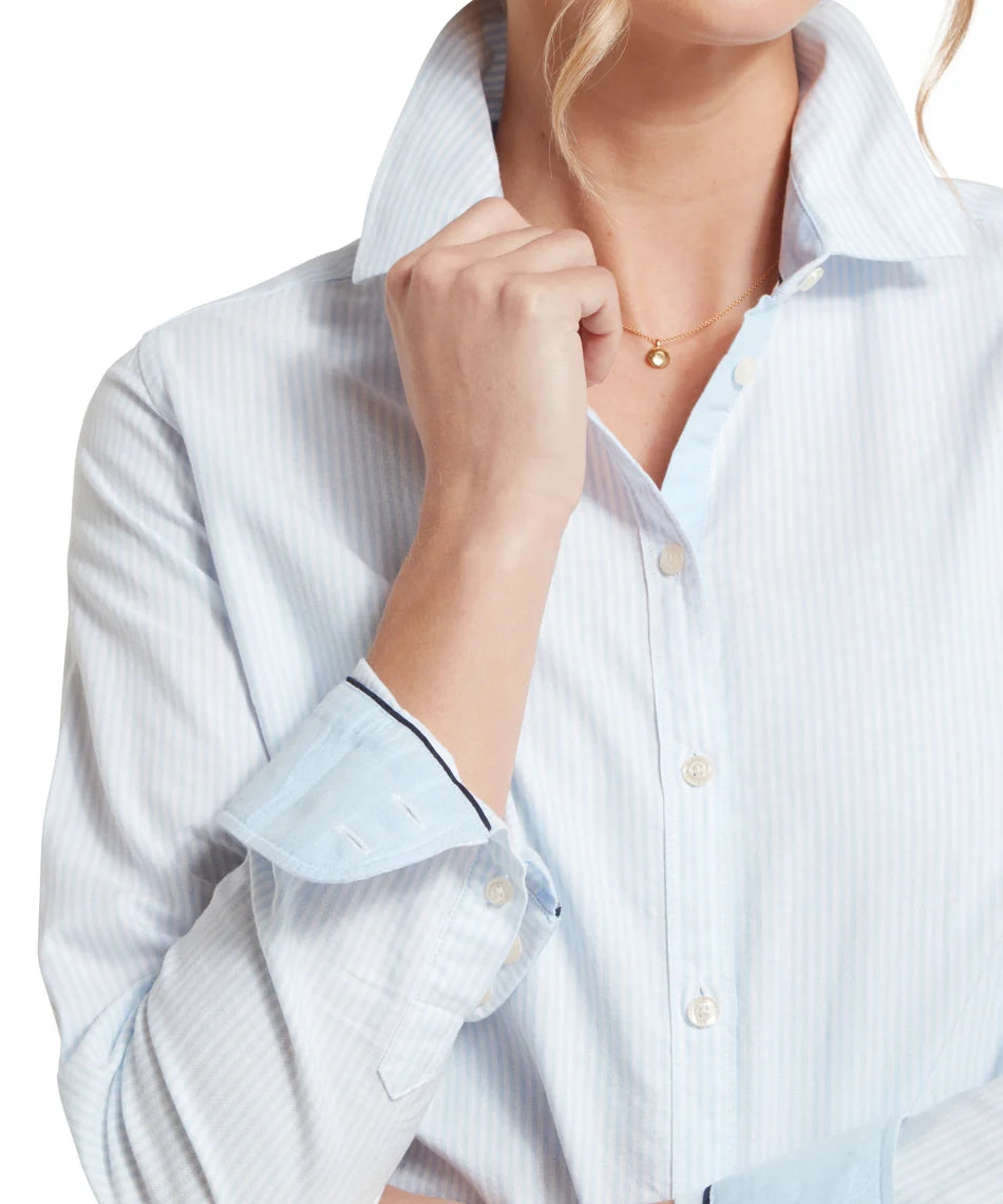 Schöffel Shirts , the Cley Soft Oxford Shirt (Pale Blue Stripe)