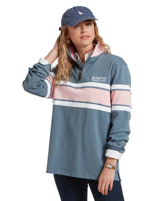 Schoffel Ladies, the Women'S Exmouth Heritage 1/4 Zip in Dark Pigeon Blue/Chalky Coral