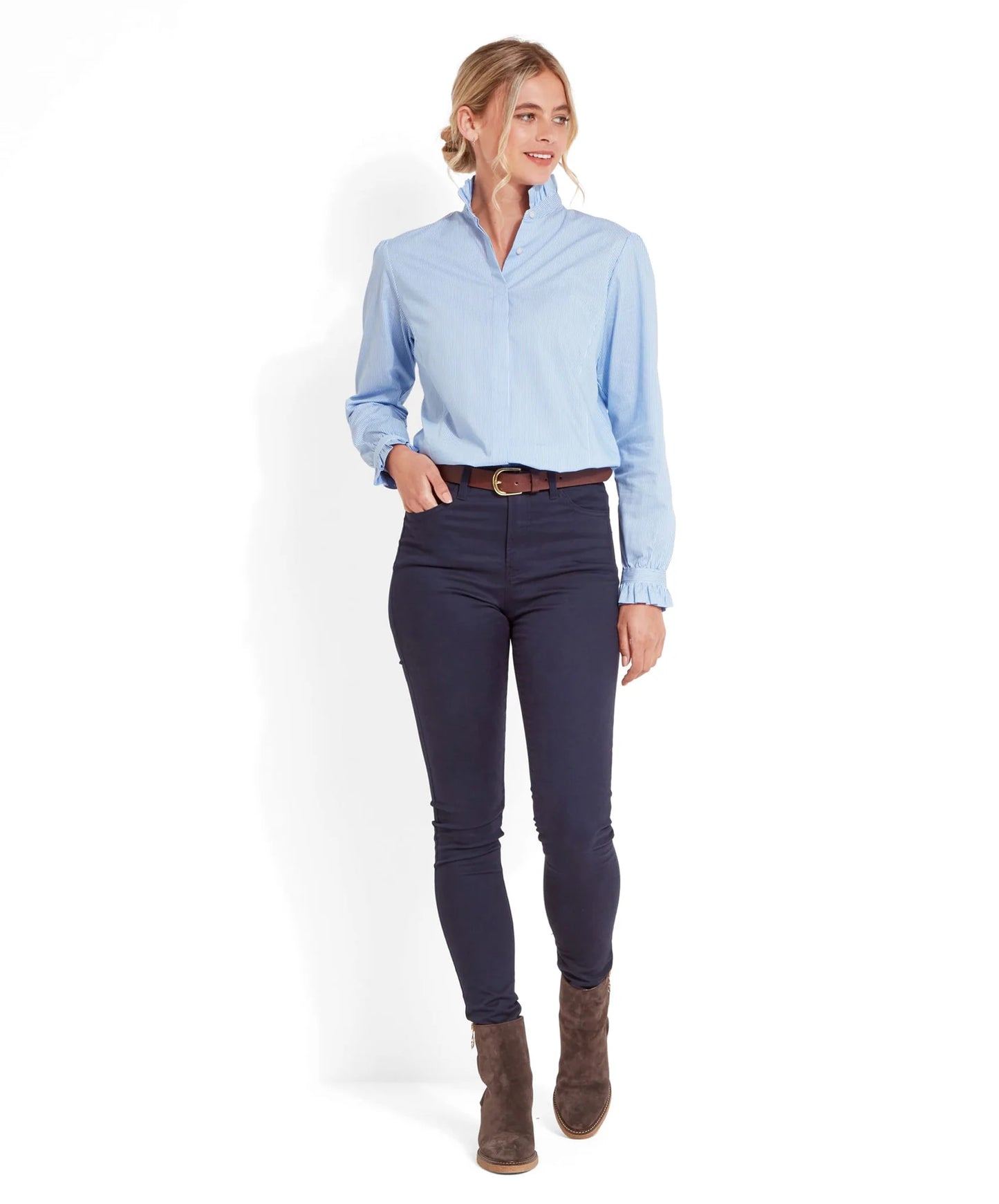 Schoffel Ladies Countrywear, the Fakenham Shirt in Light Blue Stripe
