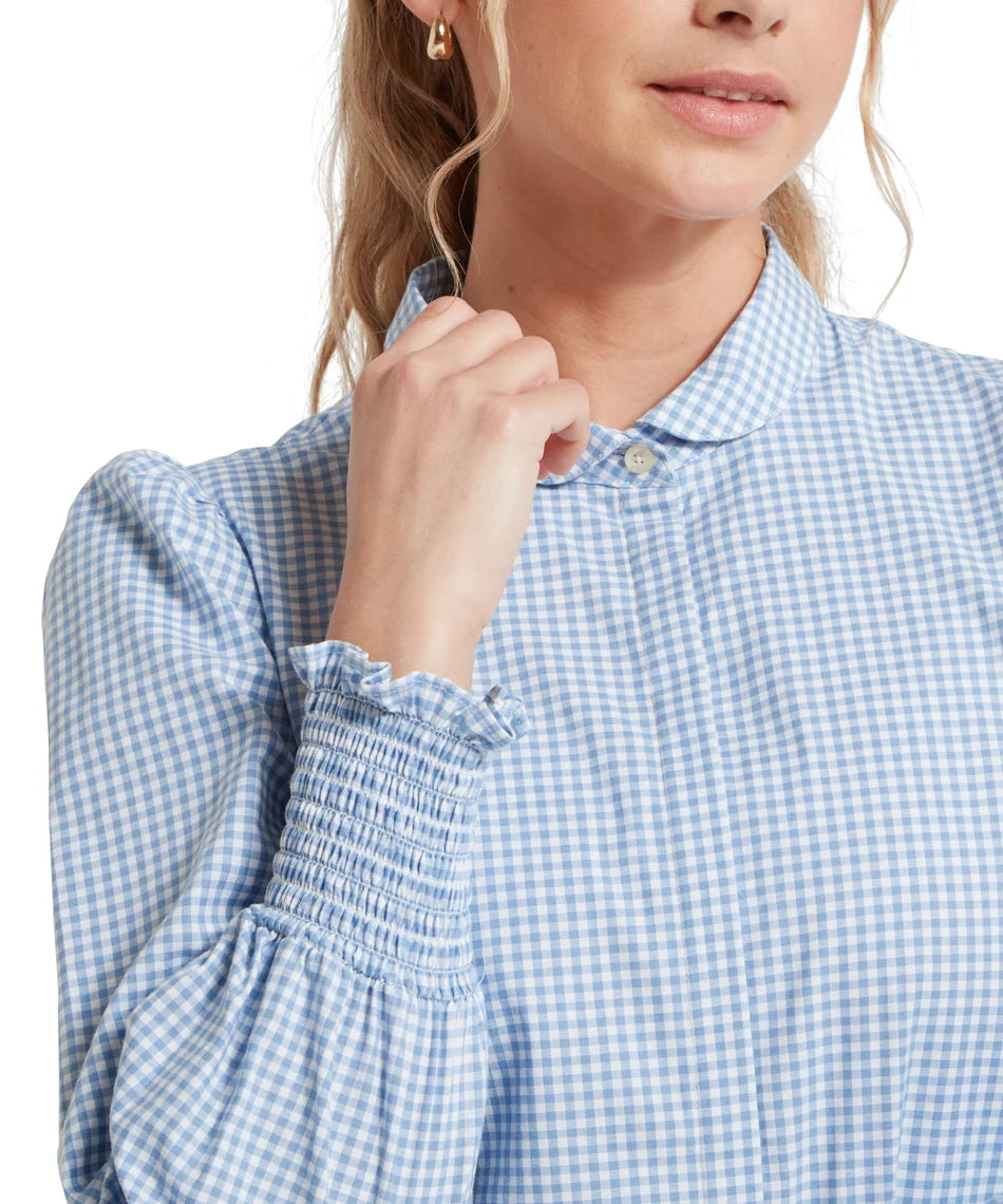 Schöffel Ladies, the Flora Gingham Shirt in Denim Blue