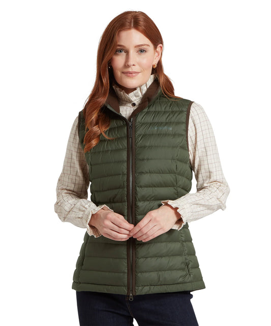 Schoffel Ladies Countrywear, the Launde Down Gilet in Woodland