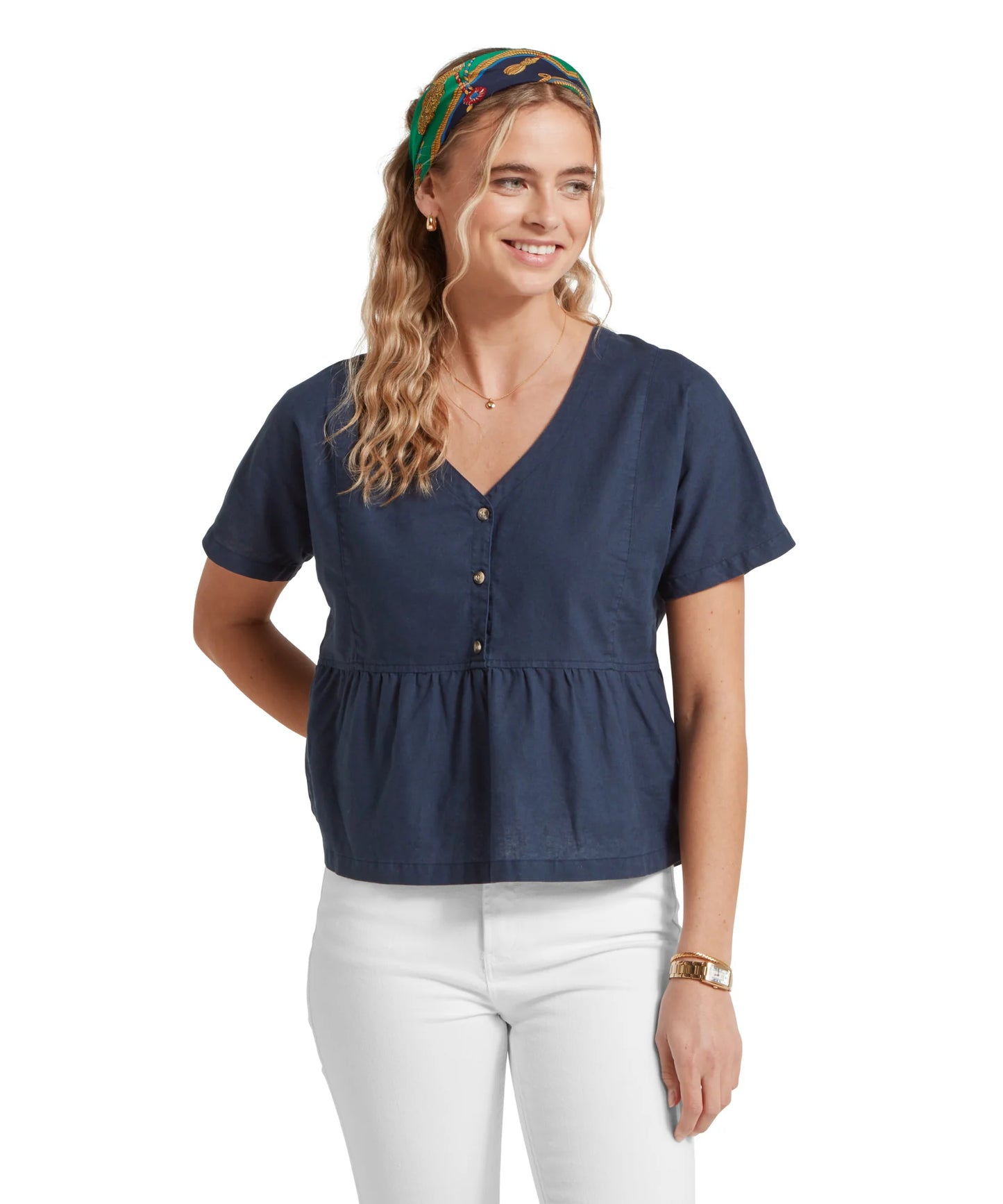 Schoffel Ladies, the Lavenham Linen Top in Dark Blueberry