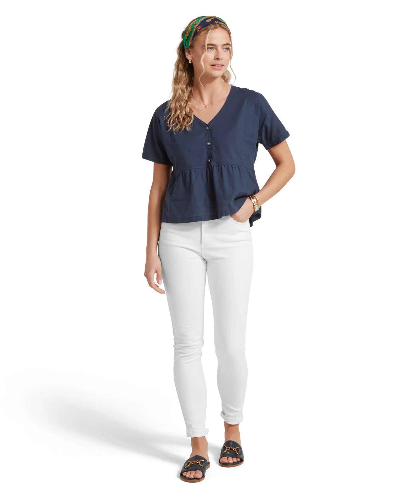 Schoffel Ladies, the Lavenham Linen Top in Dark Blueberry