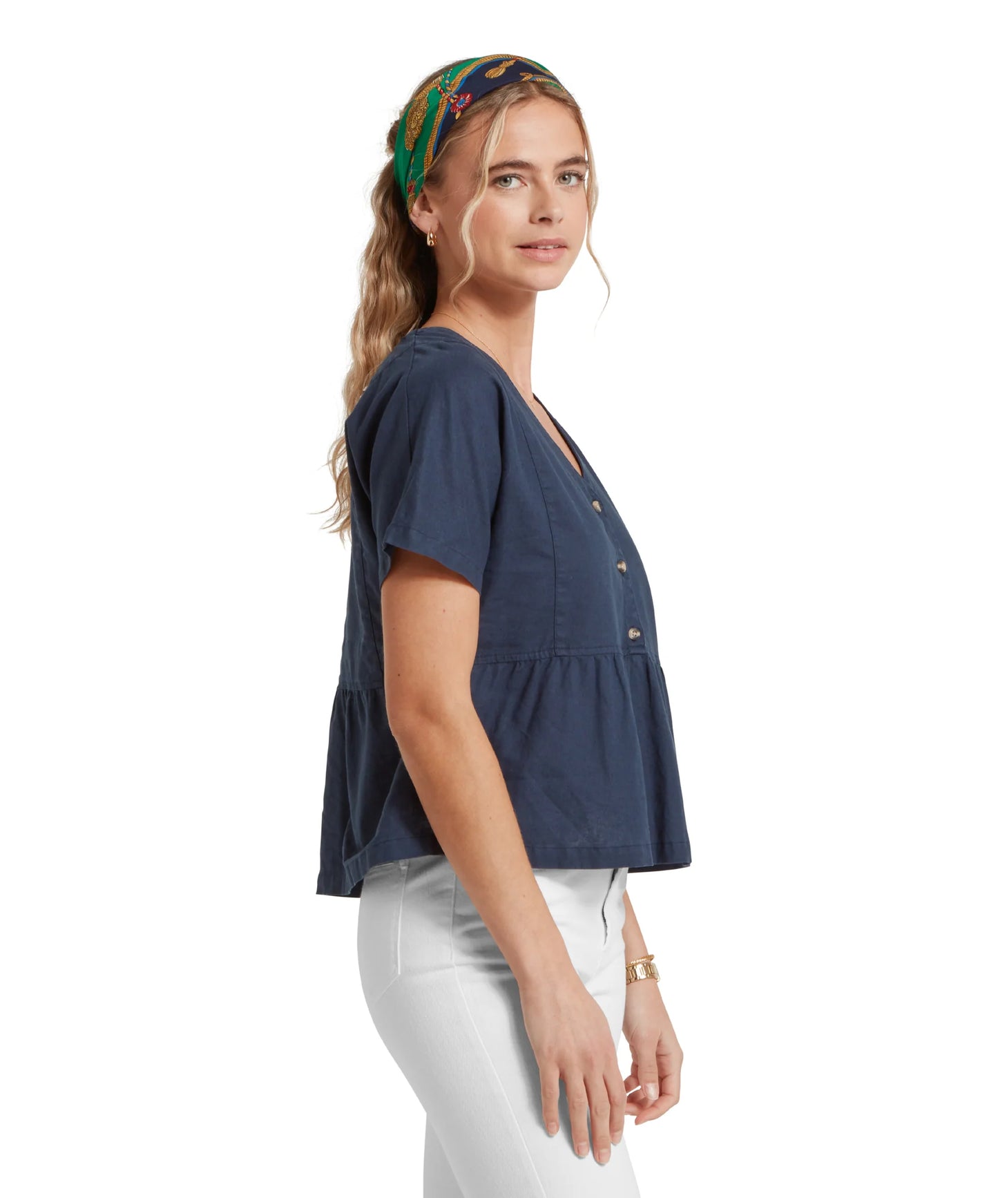 Schoffel Ladies, the Lavenham Linen Top in Dark Blueberry