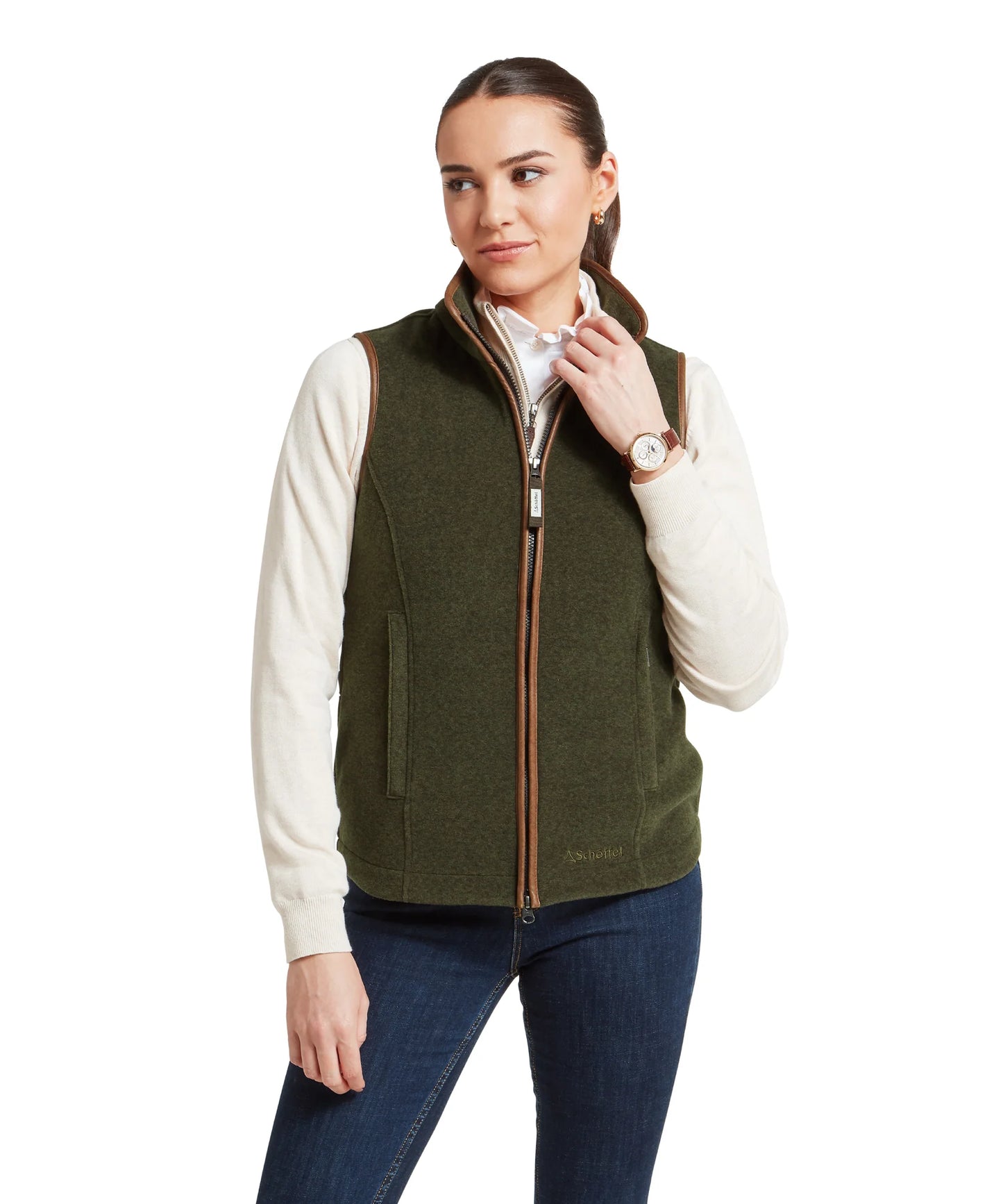 Schoffel Ladies Countrywear, the Lyndon Ii Fleece Gilet in Dark Olive