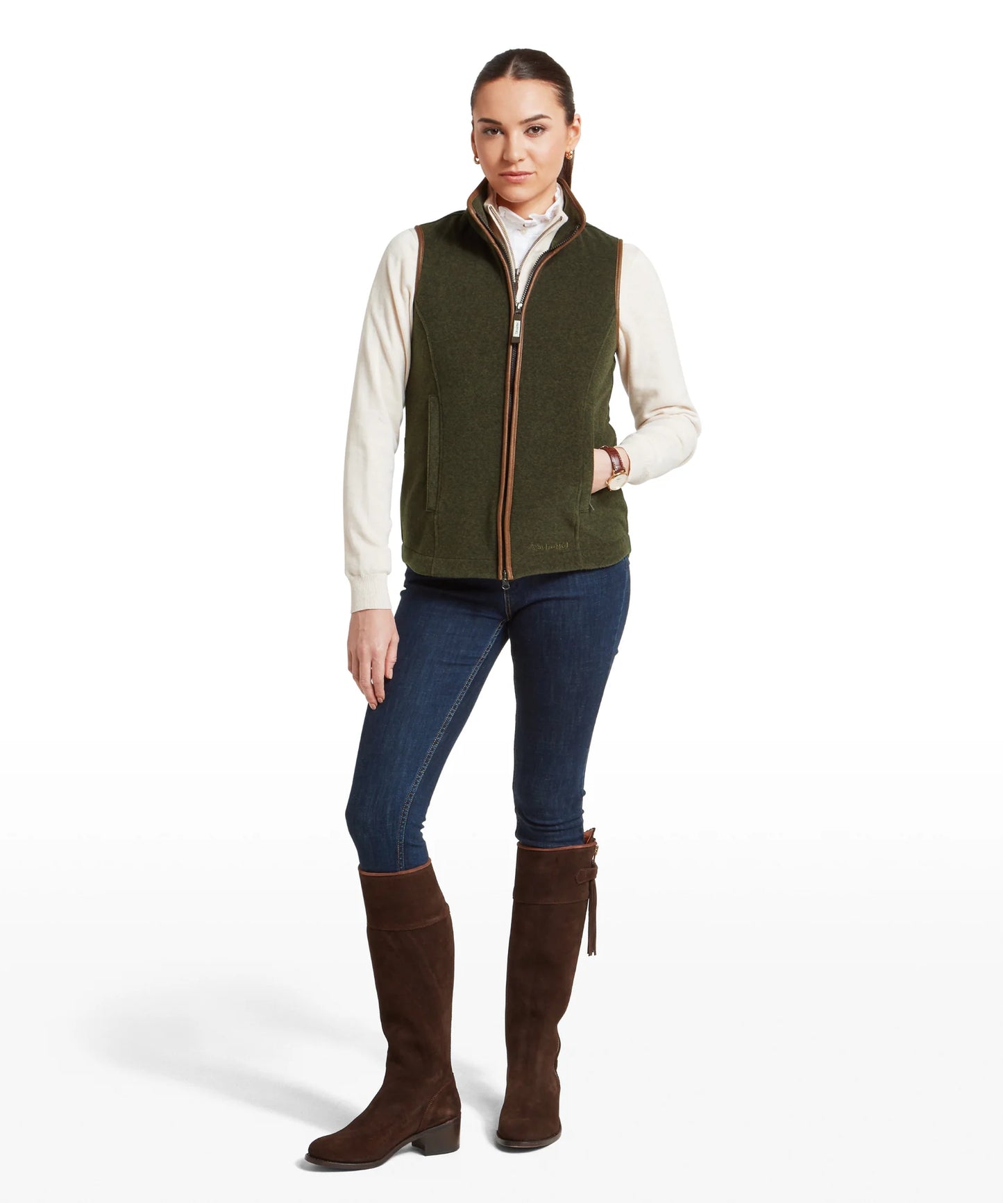 Schoffel Ladies Countrywear, the Lyndon Ii Fleece Gilet in Dark Olive