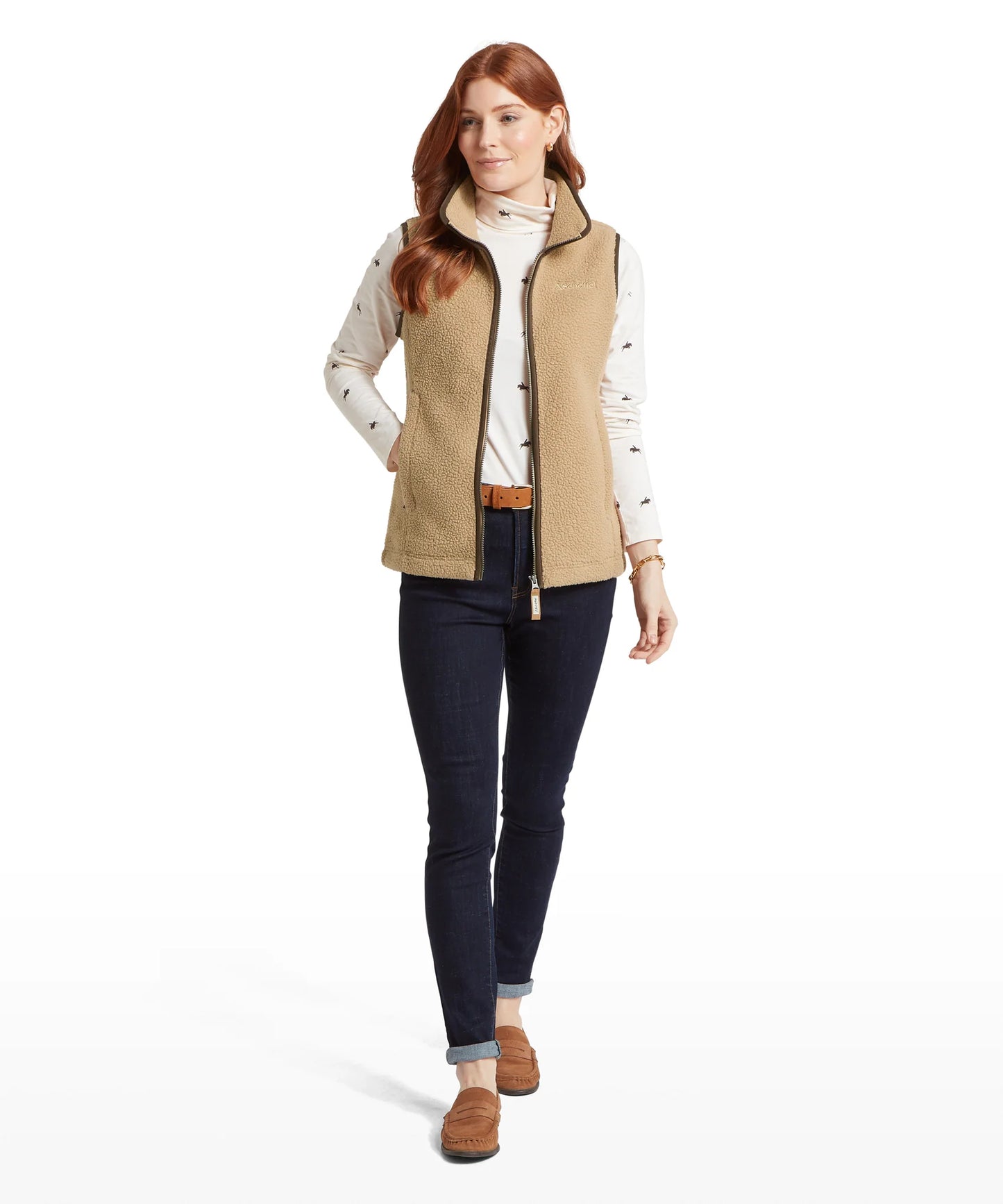 Schoffel Ladies Countrywear, the Lyndon Retro Fleece Gilet in Tan