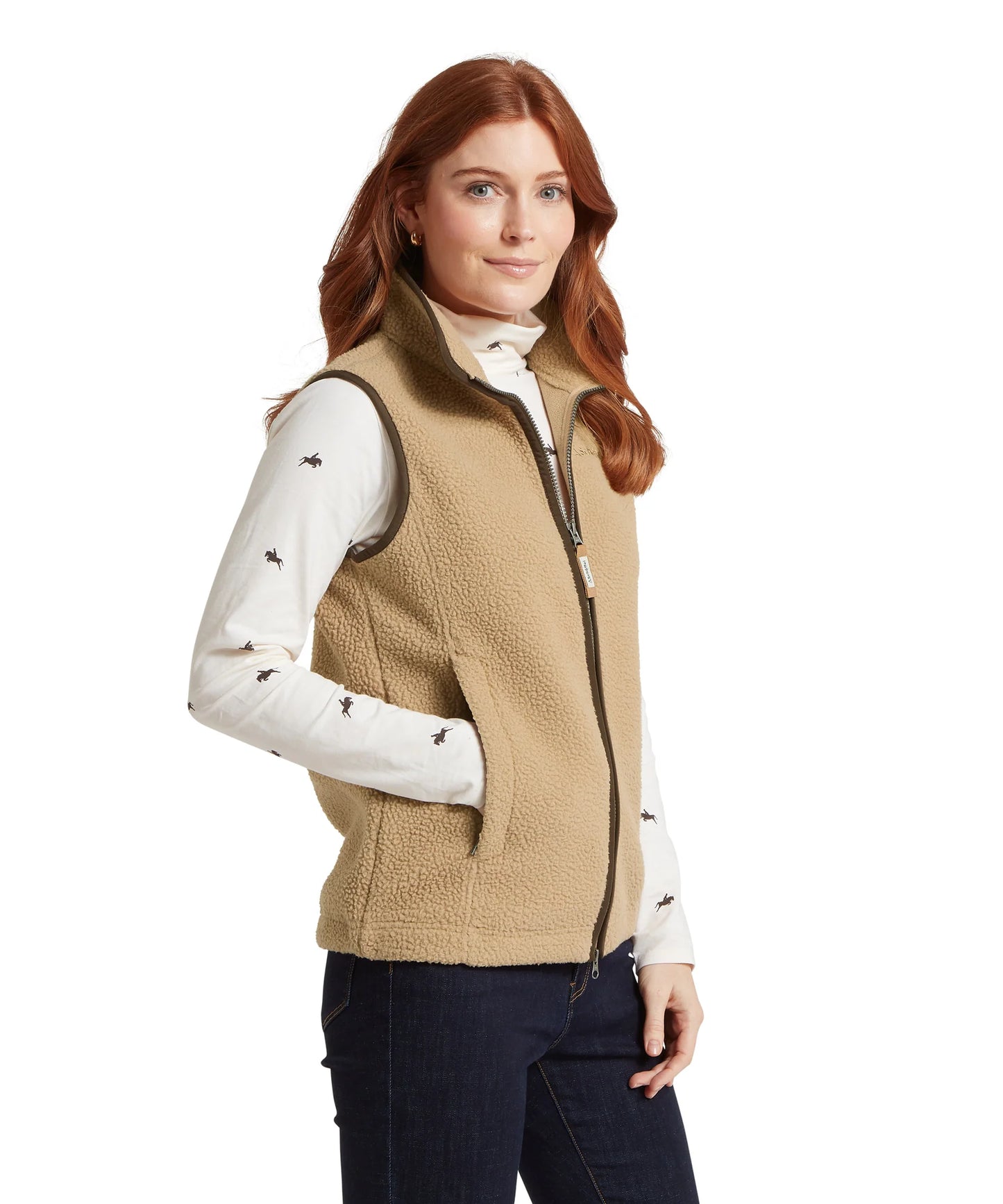 Schoffel Ladies Countrywear, the Lyndon Retro Fleece Gilet in Tan