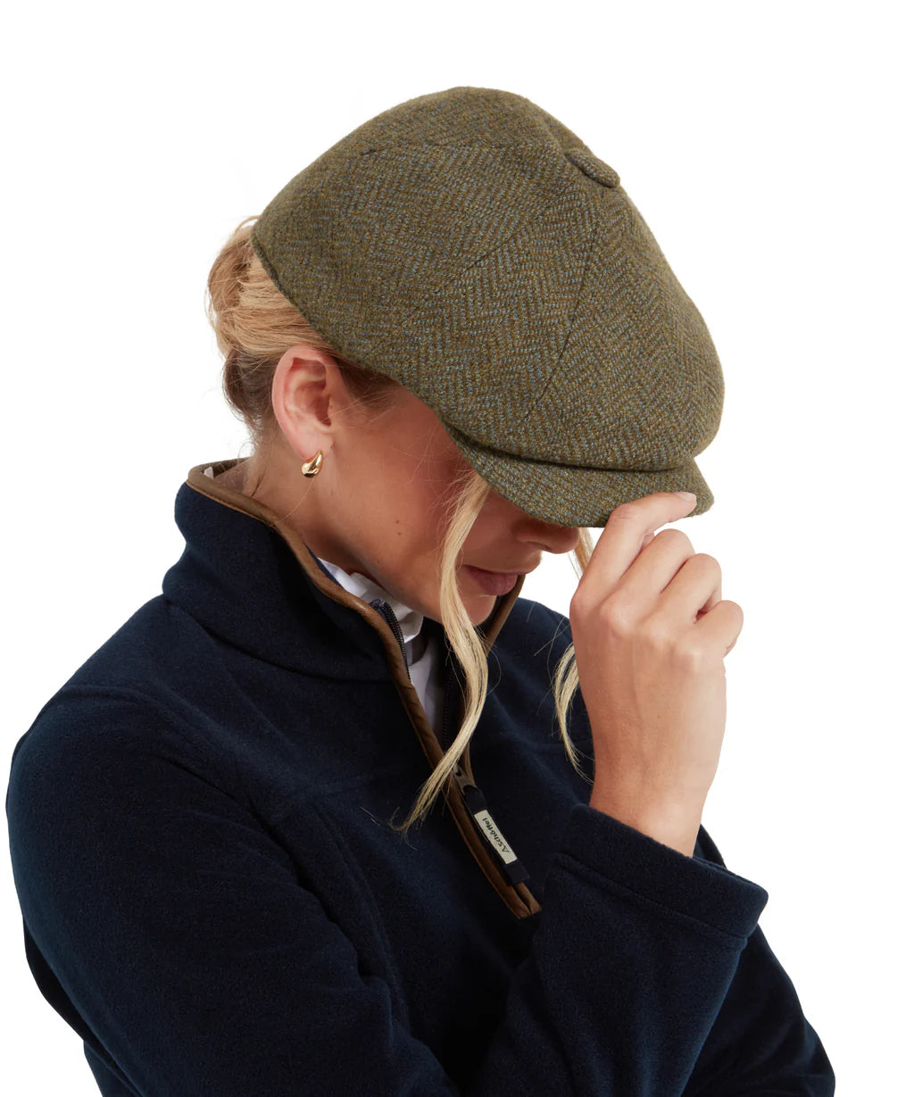 Schoffel, Ladies Newsboy Cap - (Loden Green Herringbone Tweed)