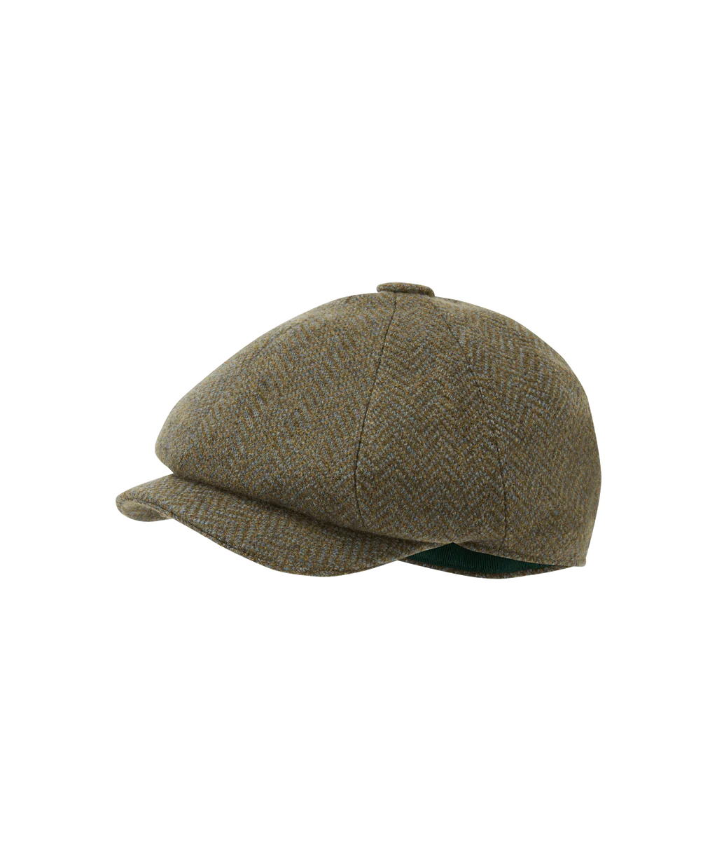 Schoffel, Ladies Newsboy Cap - (Loden Green Herringbone Tweed)