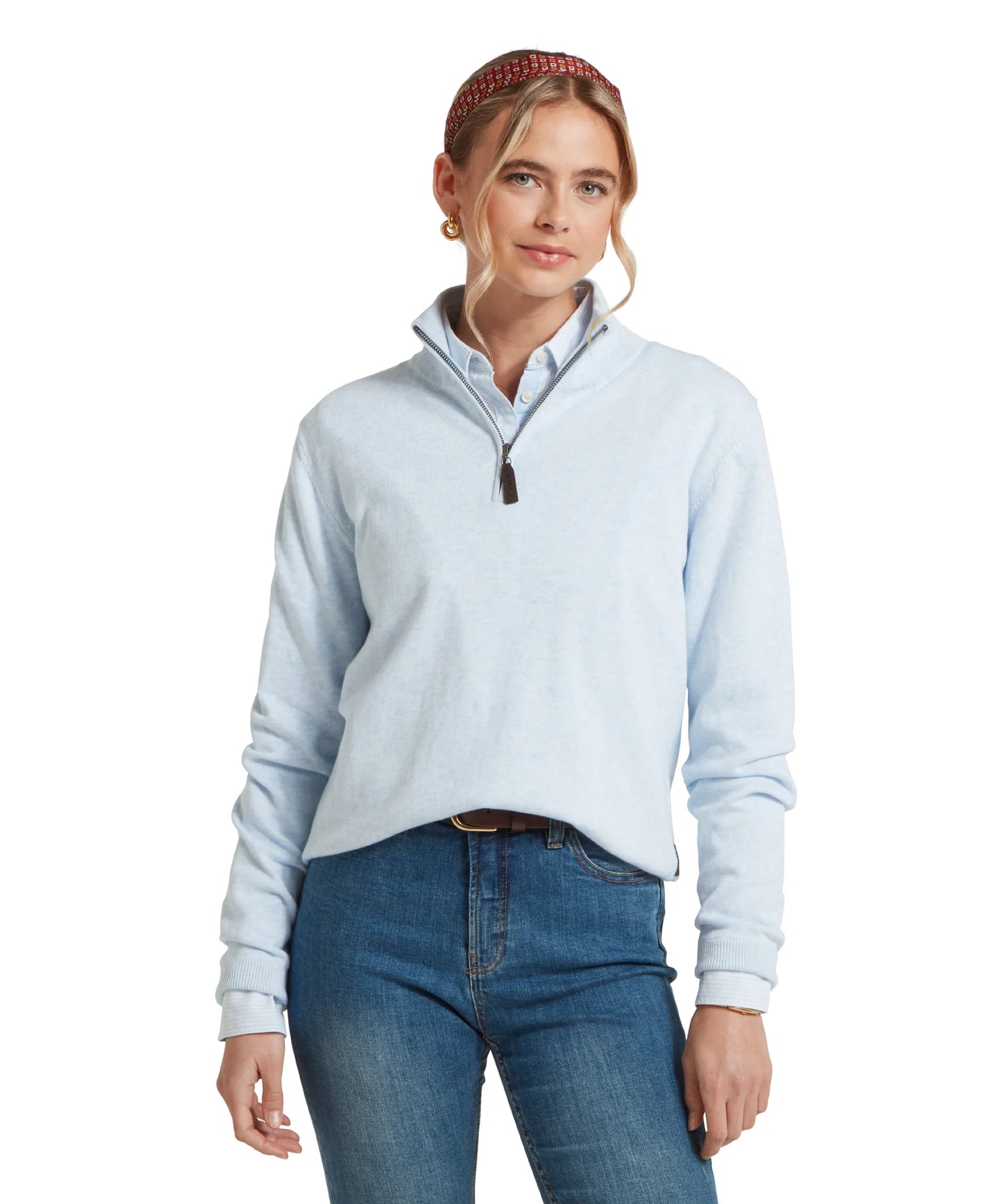 Schoffel Ladies, the Polperro Pima Cotton 1/4 Zip in Blue Water