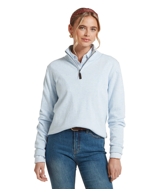 Schoffel Ladies, the Polperro Pima Cotton 1/4 Zip in Blue Water