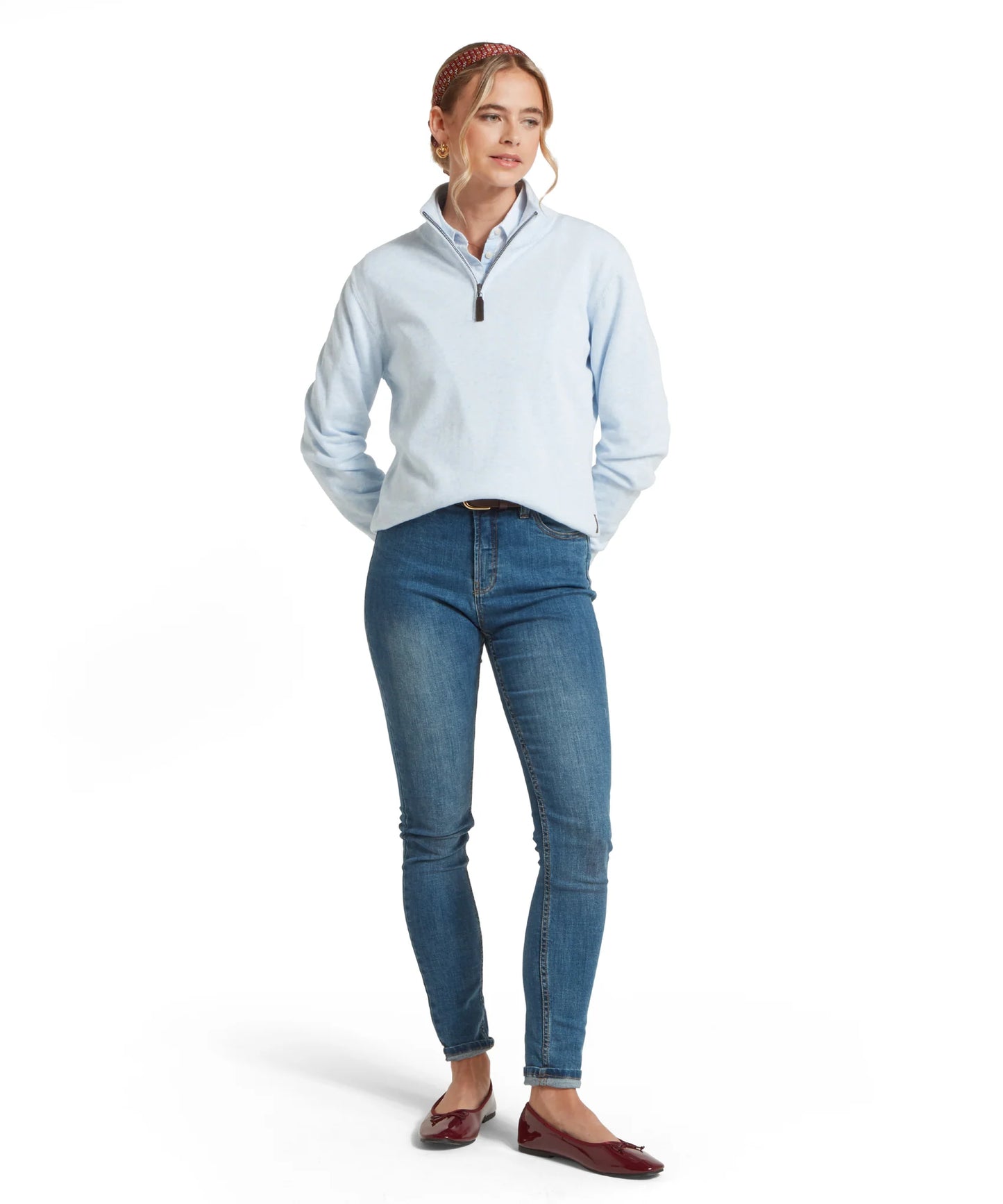 Schoffel Ladies, the Polperro Pima Cotton 1/4 Zip in Blue Water