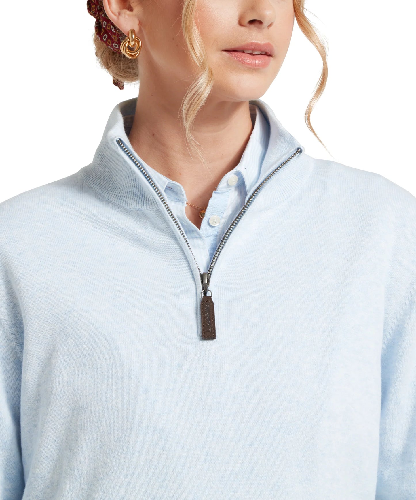 Schoffel Ladies, the Polperro Pima Cotton 1/4 Zip in Blue Water