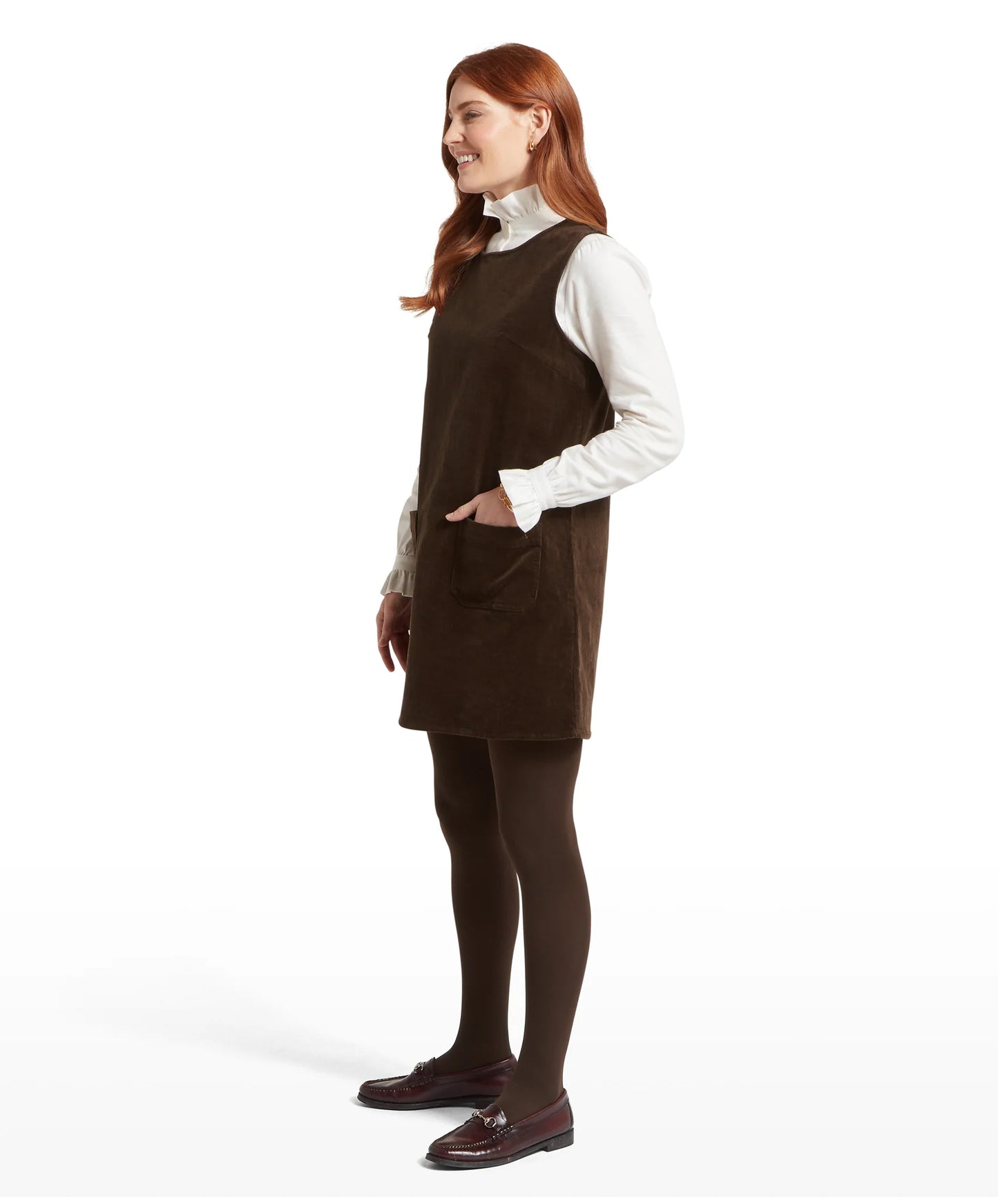 Schoffel Ladies Countrywear, the Sage Cord Pinafore Dress in Chocolate