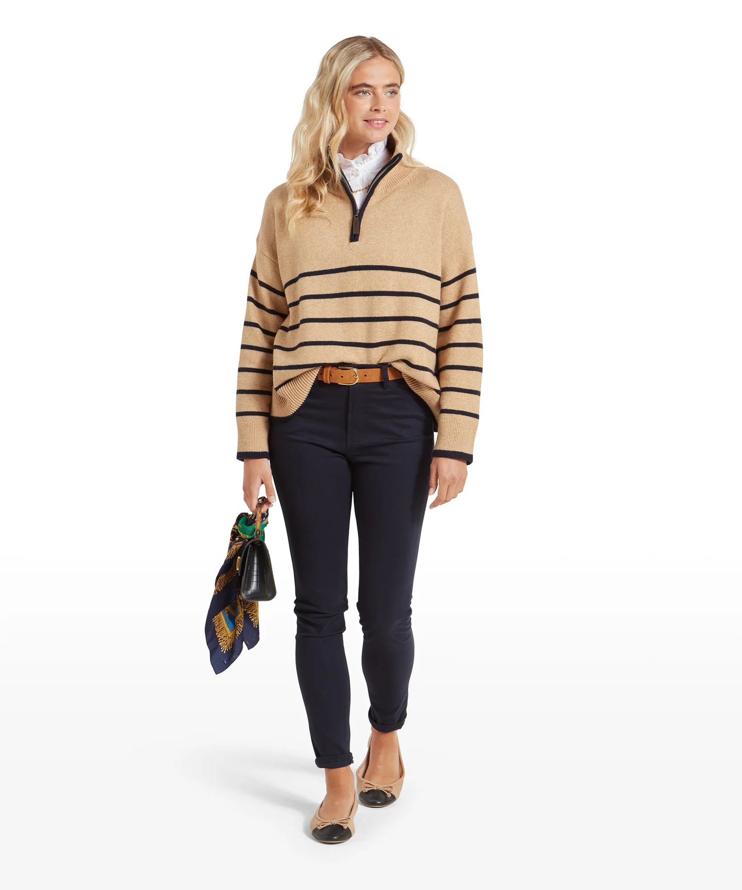 Schoffel Ladies Countrywear, the Sandsend 1/4 Jumper in Warm Sand