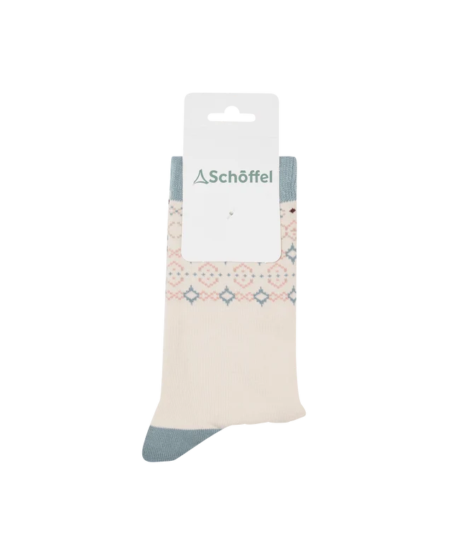 Schöffel, the Women'S Single Cotton Sock in Pale Stone Fairisle