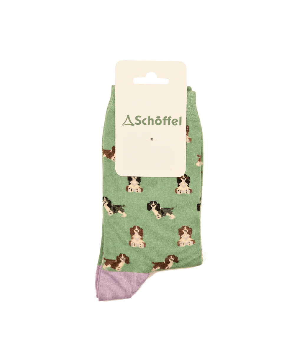 Schoffel, Ladies Single Cotton Sock - (Green Spaniel)