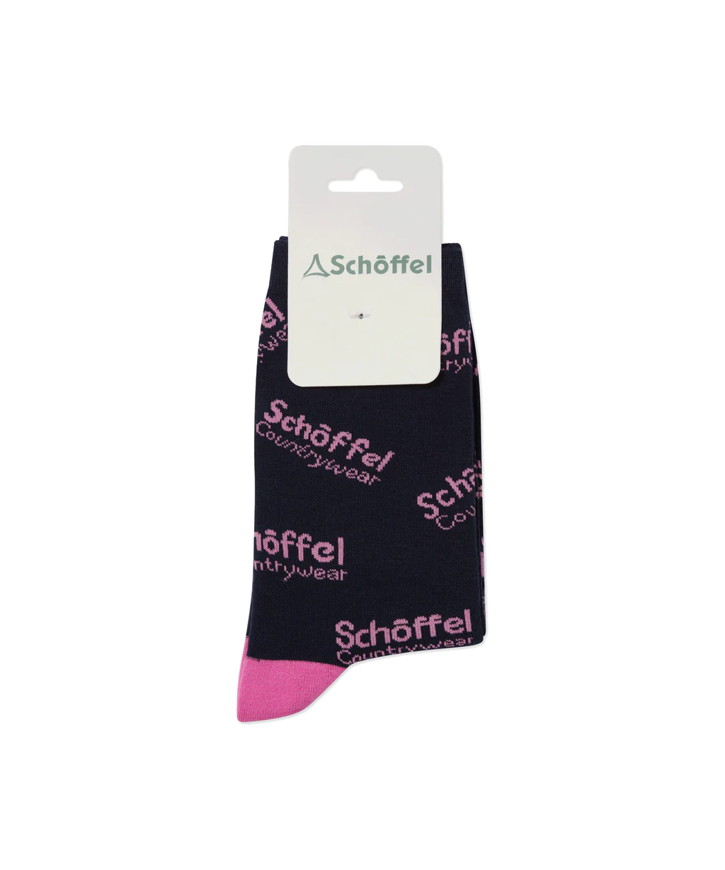 Schoffel, Ladies Single Cotton Sock - (Pink Countrywear Logo)